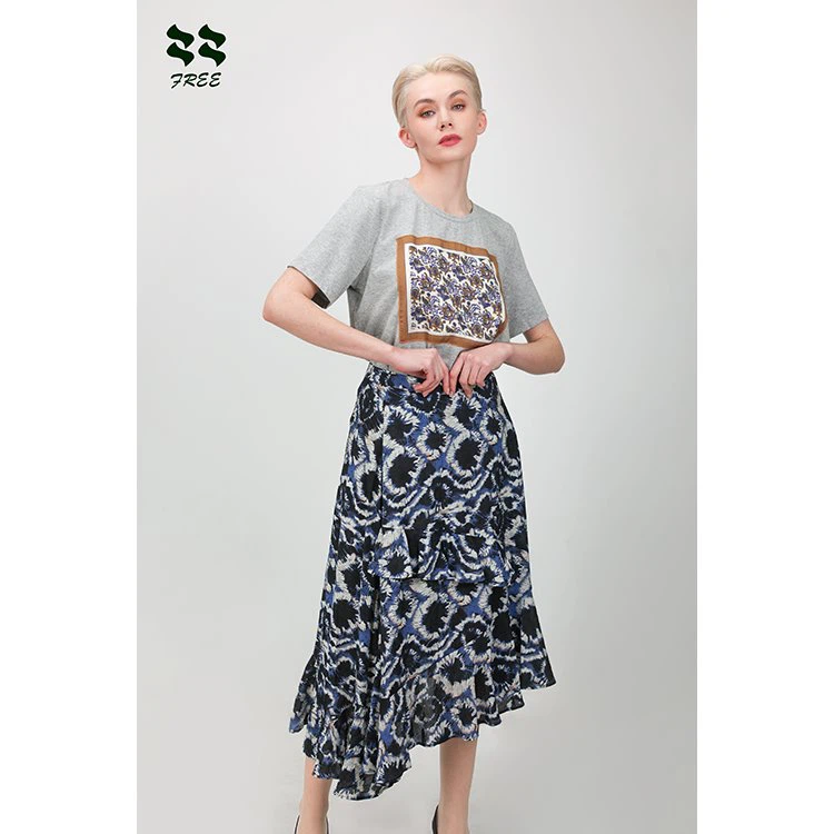 Asymmetrical Hem Midi Skirt With High Waist