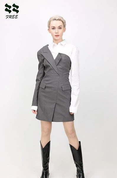 One Shoulder Long Sleeve Blazer Dress Supplier