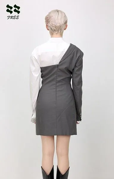 One Shoulder Long Sleeve Blazer Dress Supplier