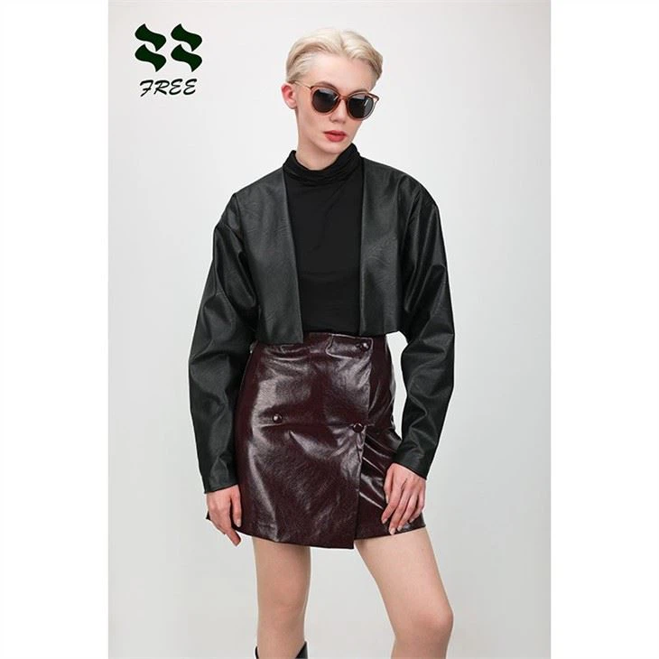 Women’s Short Black PU Leather Jacket