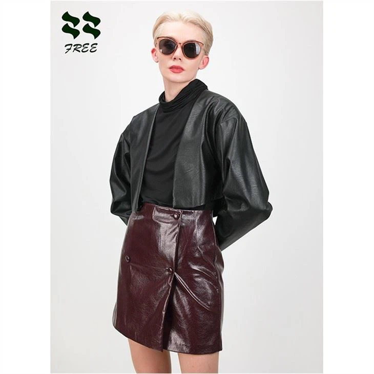 Women’s Short Black PU Leather Jacket